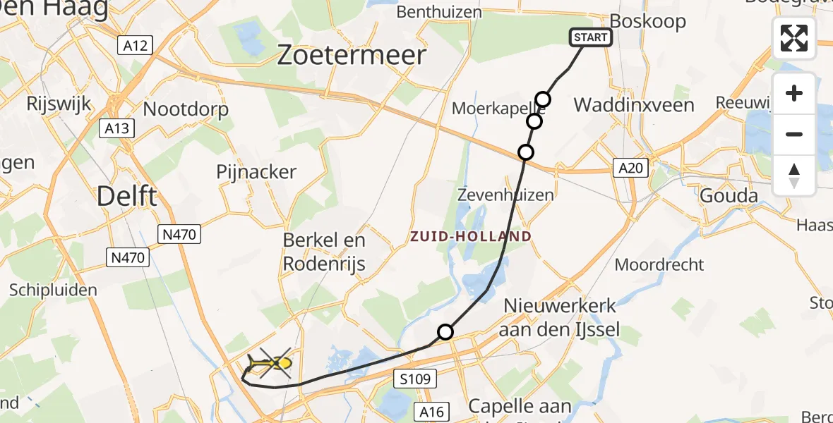 Routekaart van de vlucht: Lifeliner 2 naar Rotterdam