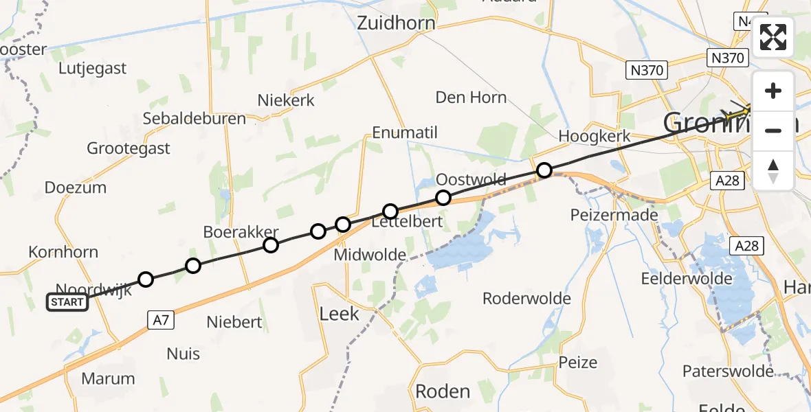 Routekaart van de vlucht: Lifeliner 4 naar Groningen