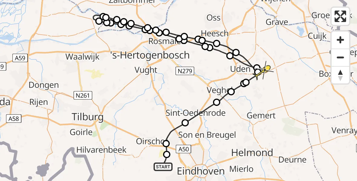 Routekaart van de vlucht: Lifeliner 3 naar Volkel