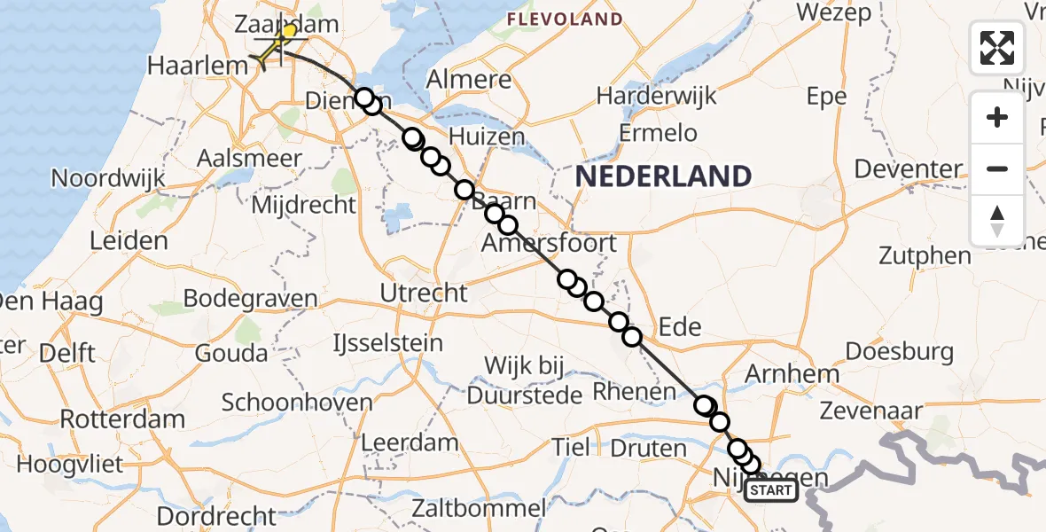 Routekaart van de vlucht: Lifeliner 1 naar Amsterdam