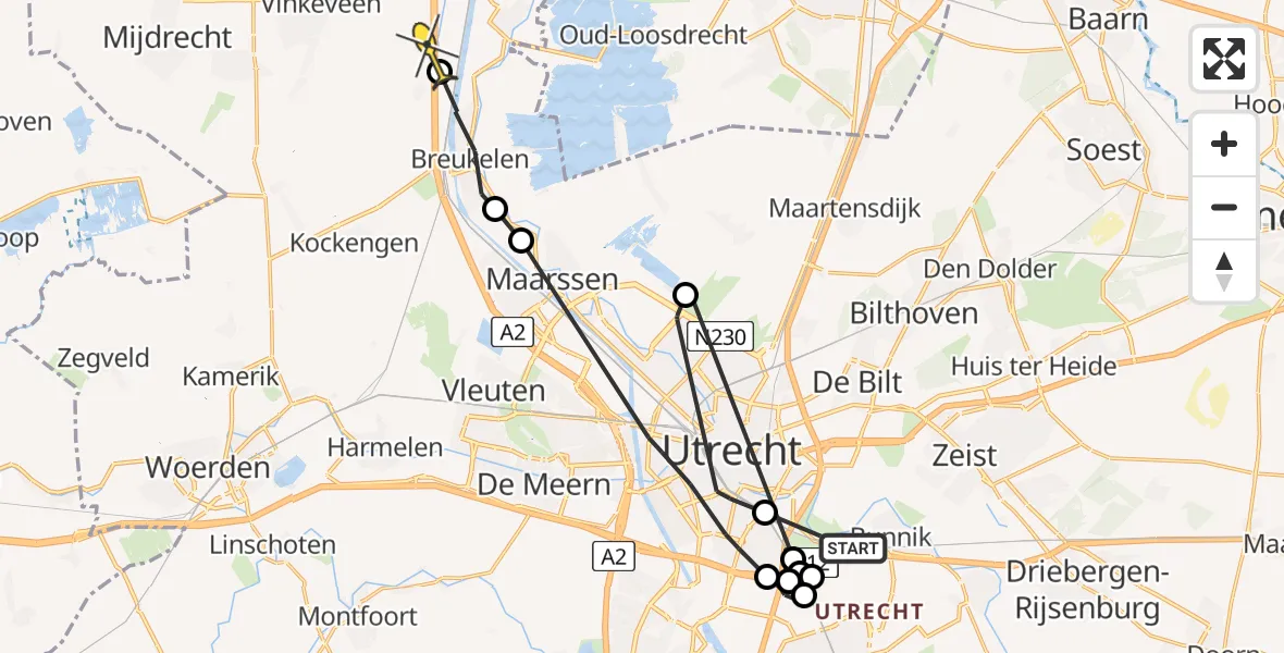 Routekaart van de vlucht: Politiehelikopter naar Nieuwer Ter Aa