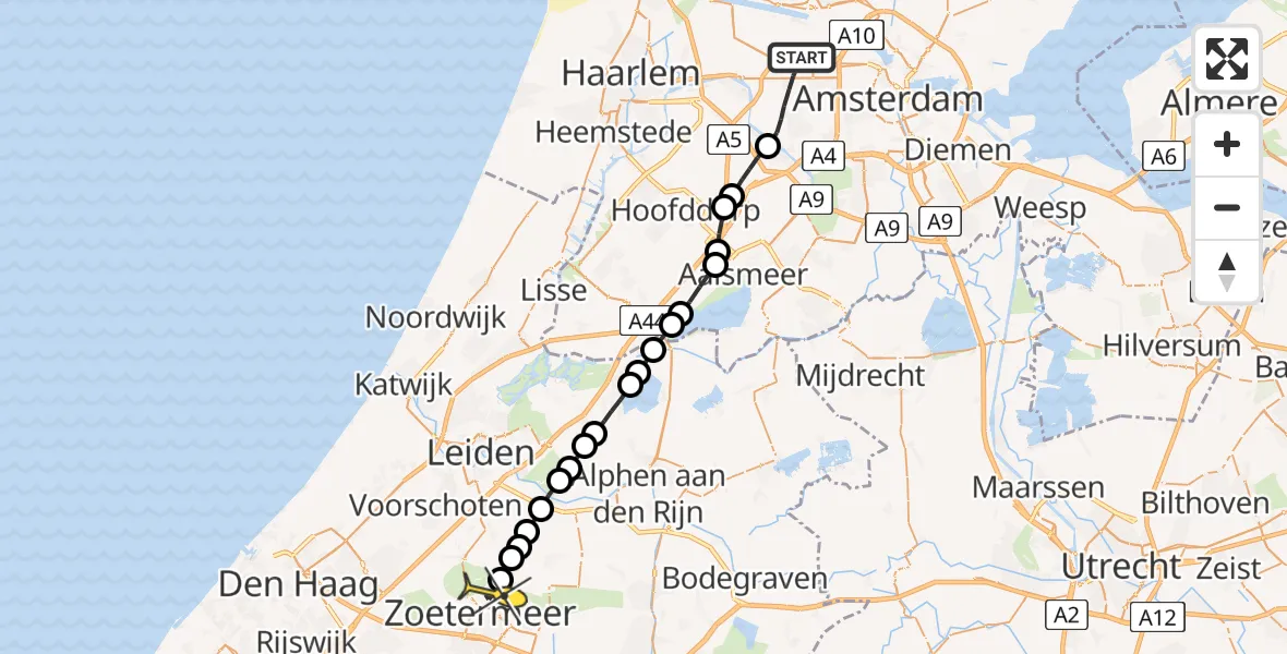 Routekaart van de vlucht: Lifeliner 1 naar Zoetermeer