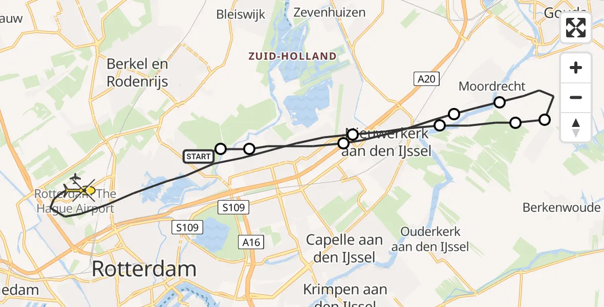 Routekaart van de vlucht: Lifeliner 2 naar Rotterdam