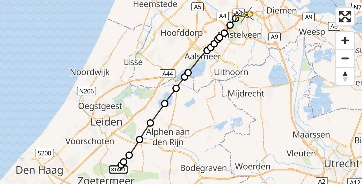 Routekaart van de vlucht: Lifeliner 1 naar Amsterdam