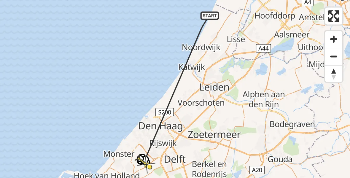 Routekaart van de vlucht: Politieheli naar Honselersdijk
