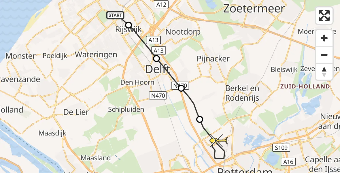 Routekaart van de vlucht: Lifeliner 2 naar Rotterdam