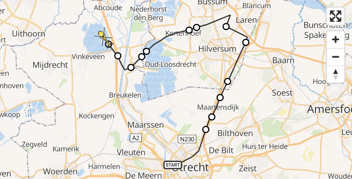 Routekaart van de vlucht: Politieheli naar Vinkeveen