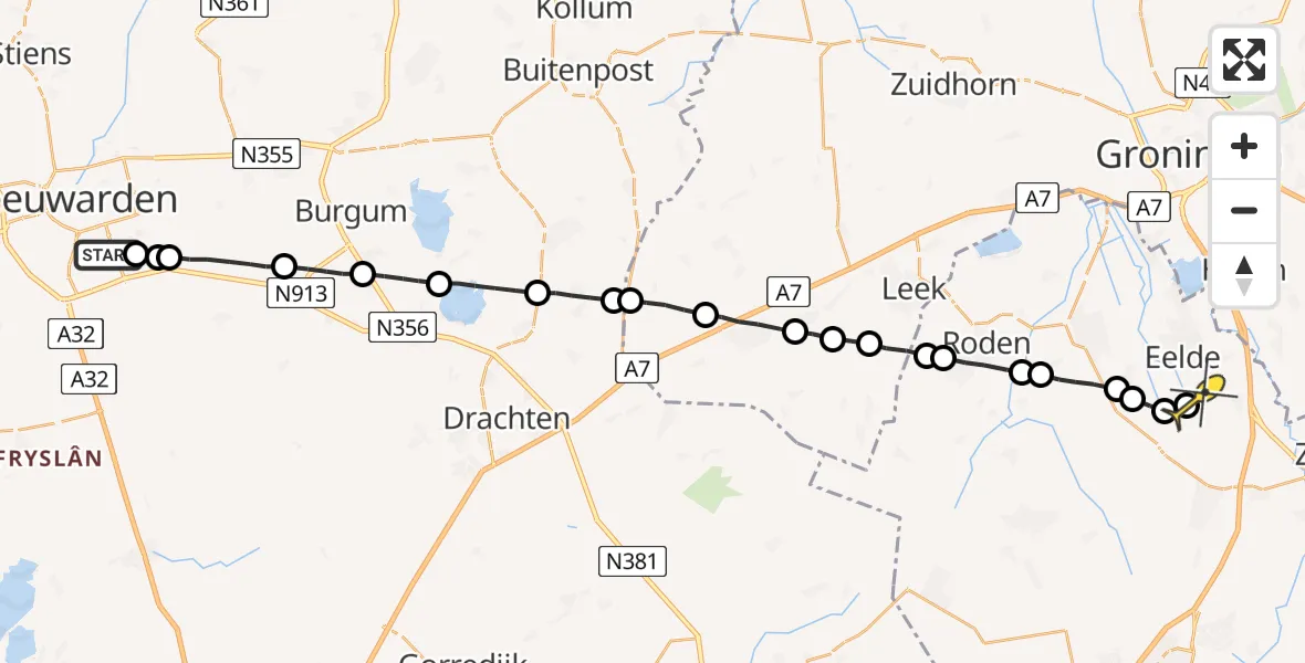 Routekaart van de vlucht: Lifeliner 4 naar Eelde