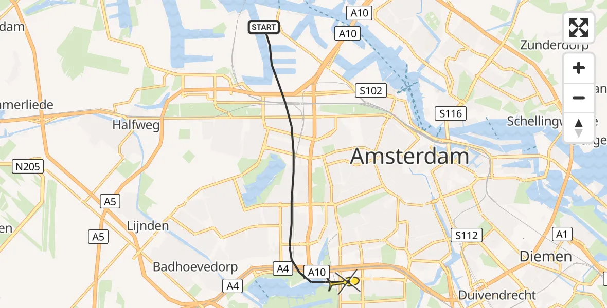 Routekaart van de vlucht: Lifeliner 1 naar Amsterdam