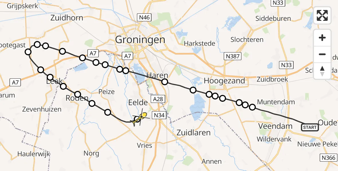 Routekaart van de vlucht: Lifeliner 4 naar Eelde