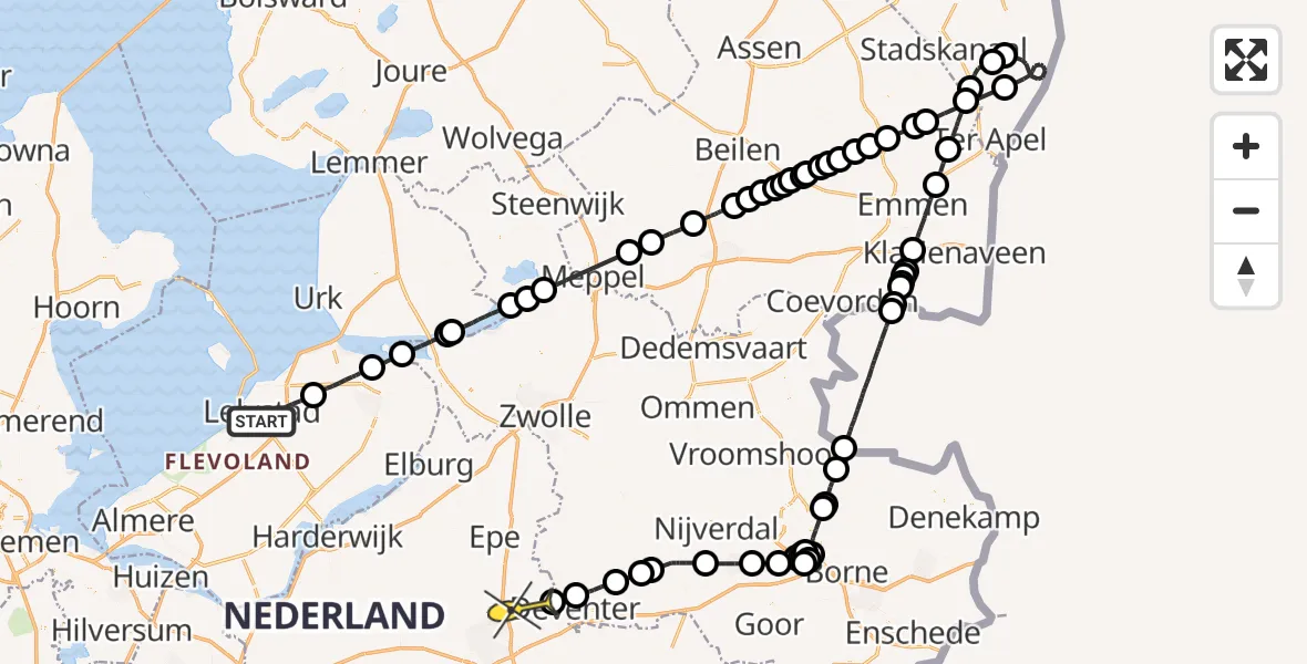 Routekaart van de vlucht: Politieheli naar Teuge