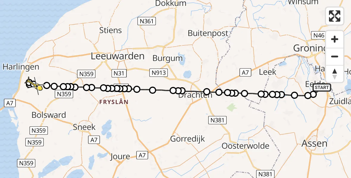 Routekaart van de vlucht: Lifeliner 4 naar Arum