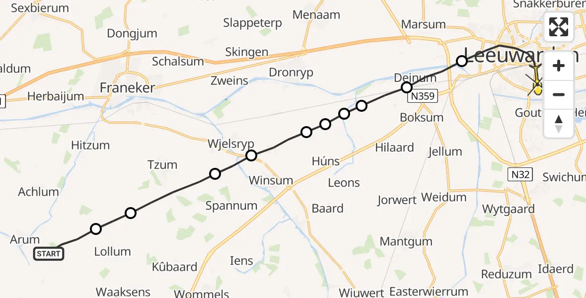 Routekaart van de vlucht: Lifeliner 4 naar Leeuwarden