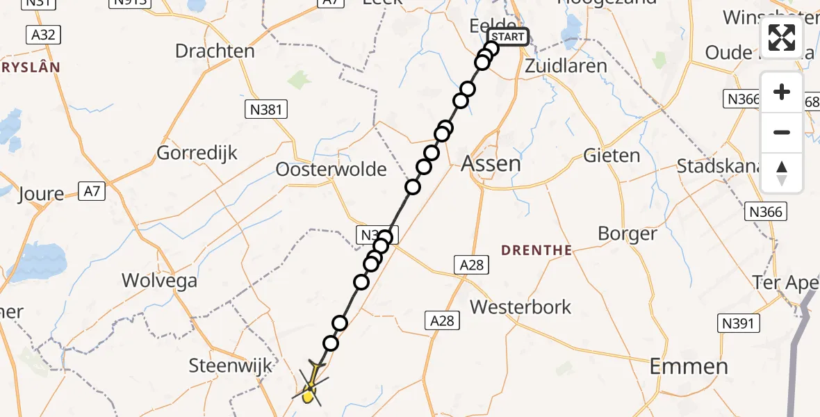 Routekaart van de vlucht: Lifeliner 4 naar Uffelte