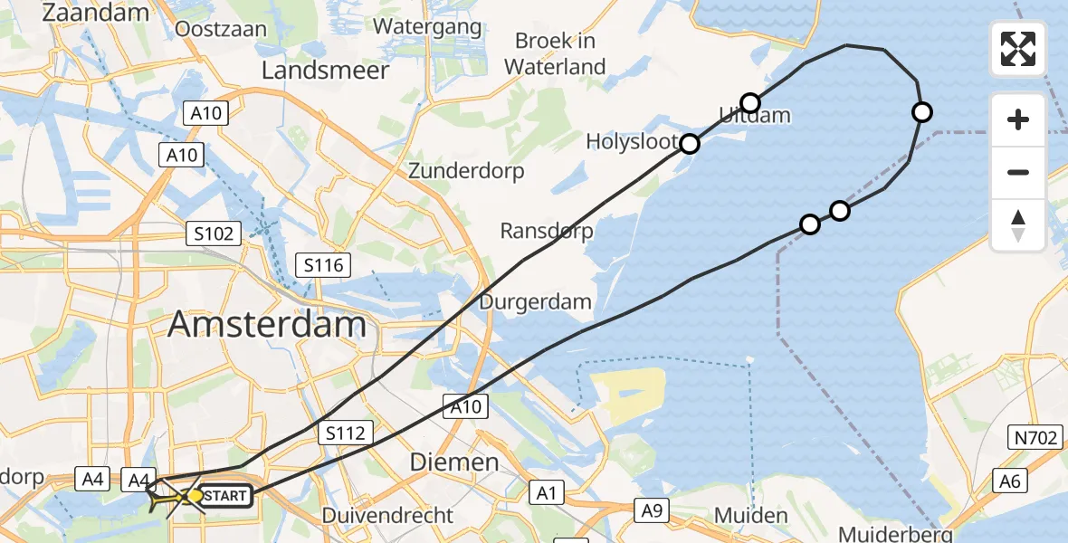 Routekaart van de vlucht: Lifeliner 1 naar Amsterdam