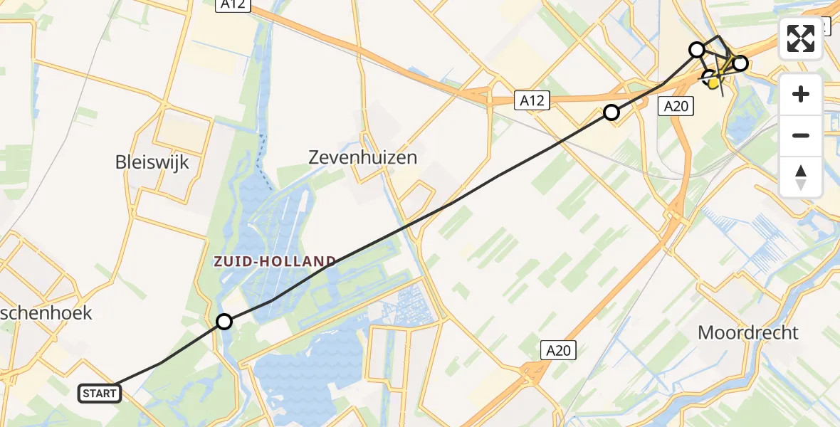 Routekaart van de vlucht: Lifeliner 2 naar Waddinxveen