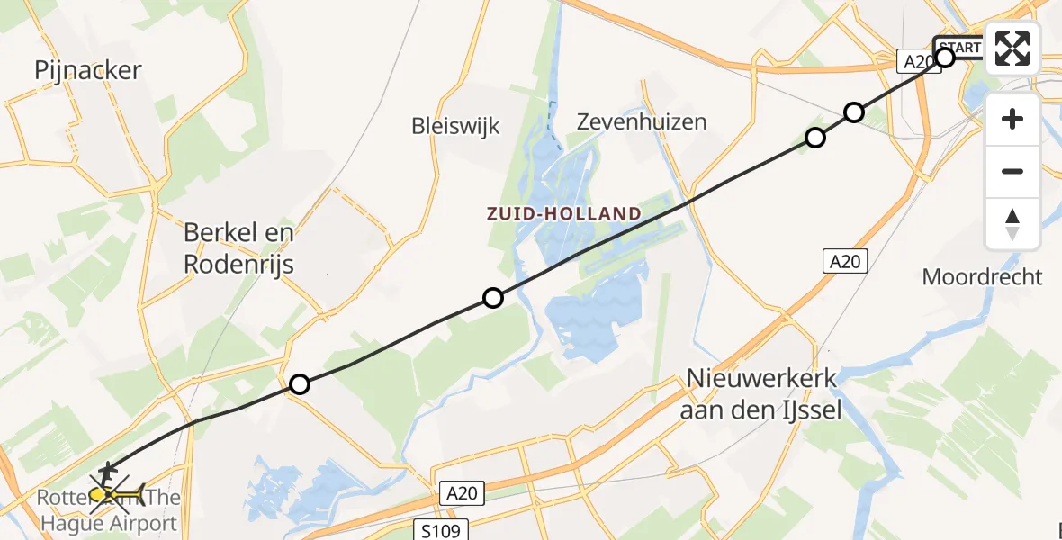 Routekaart van de vlucht: Lifeliner 2 naar Rotterdam