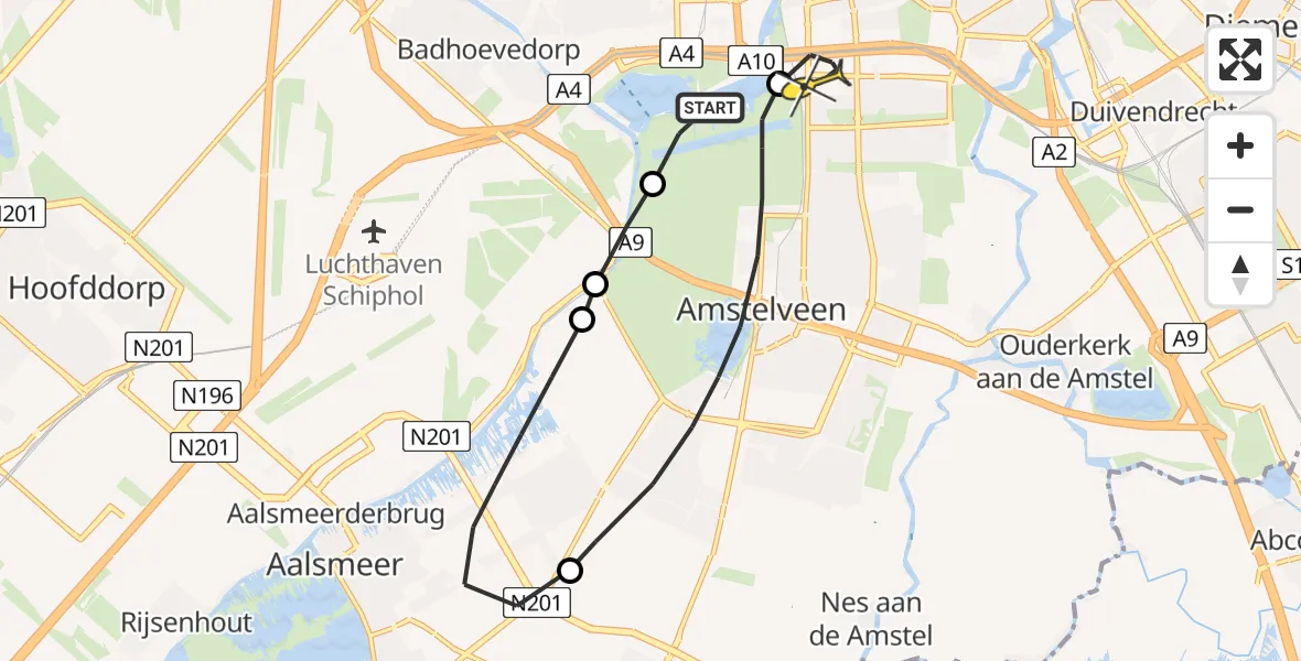 Routekaart van de vlucht: Lifeliner 1 naar Amsterdam