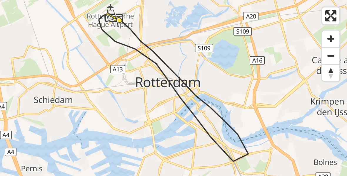 Routekaart van de vlucht: Lifeliner 2 naar Rotterdam