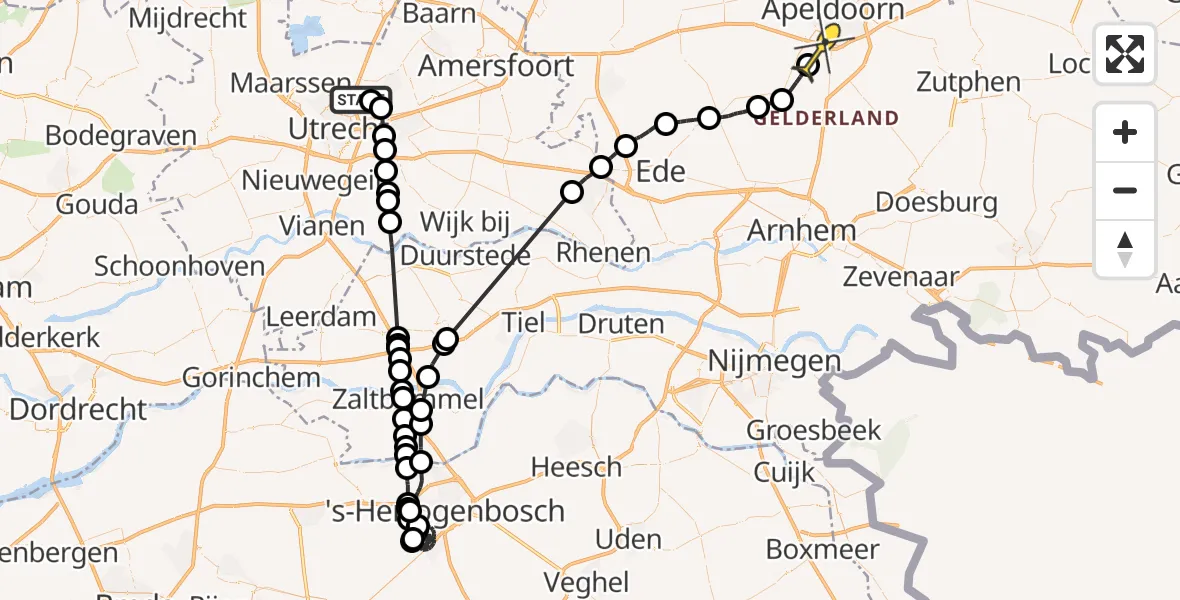 Routekaart van de vlucht: Politieheli naar Beekbergen