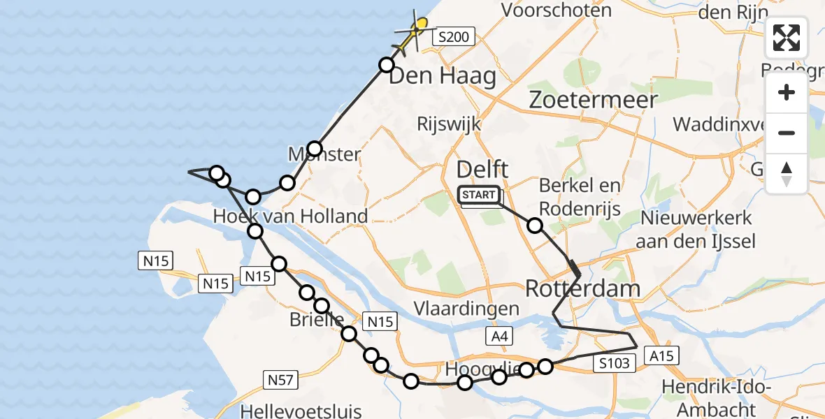 Routekaart van de vlucht: Politieheli naar Den Haag