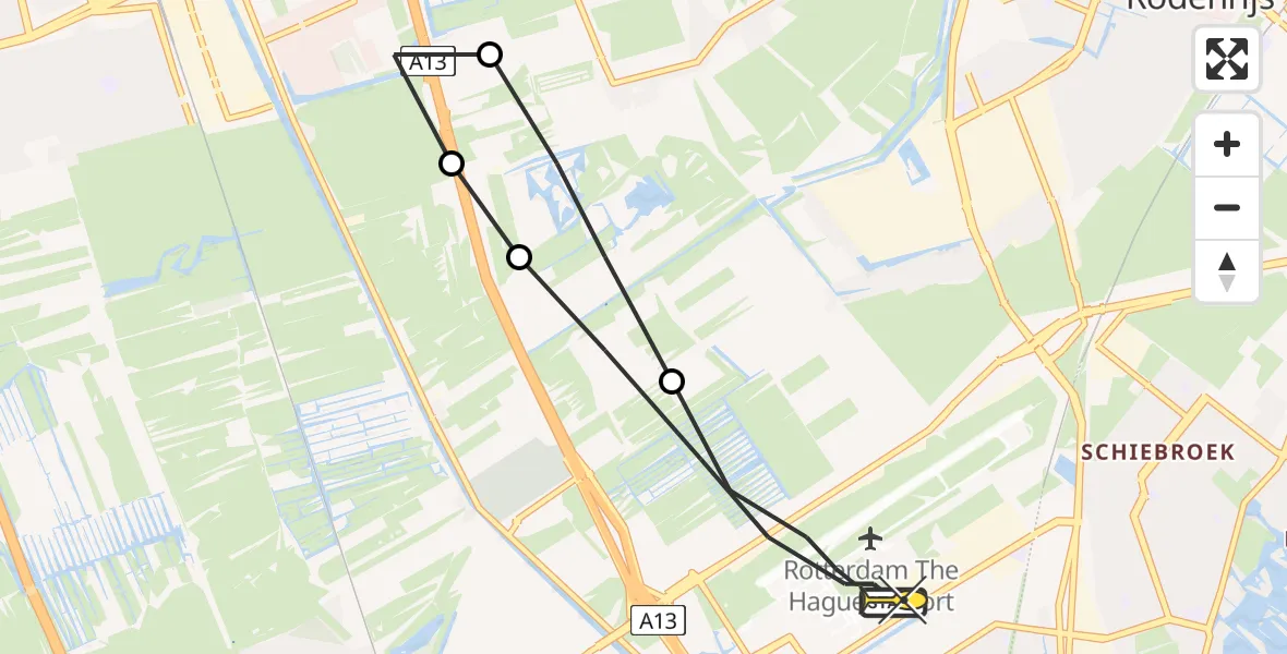 Routekaart van de vlucht: Lifeliner 2 naar Rotterdam