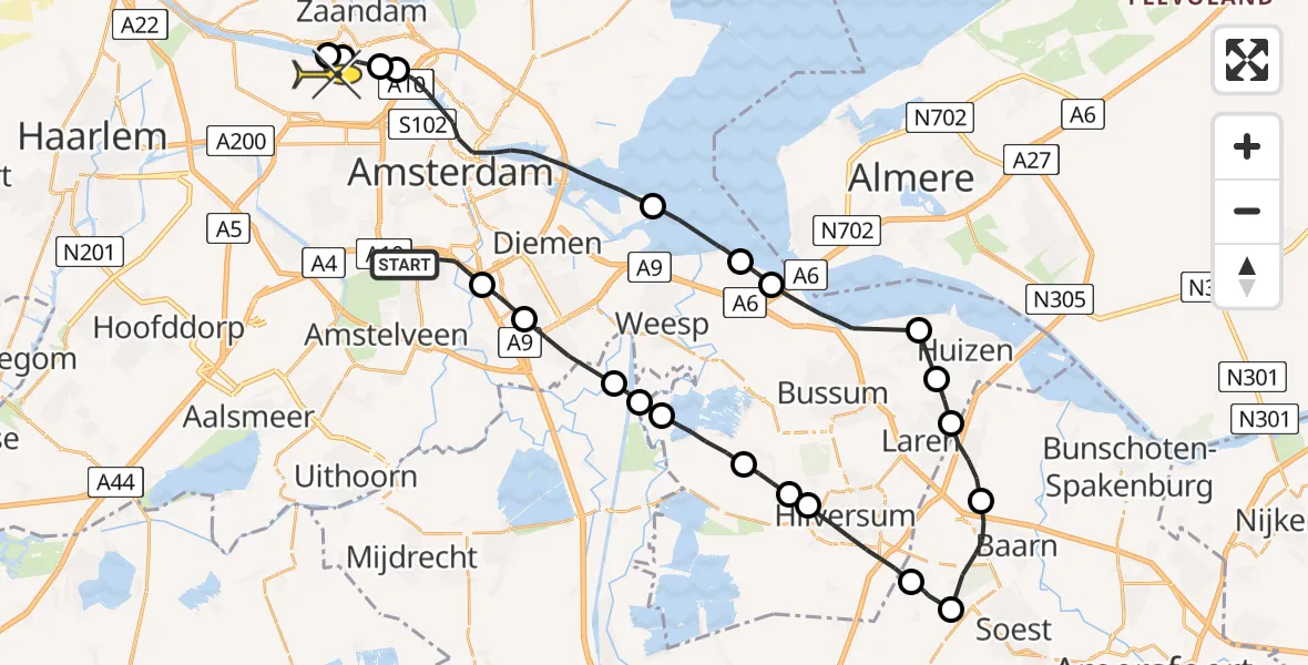 Routekaart van de vlucht: Lifeliner 1 naar Amsterdam