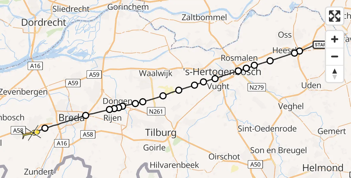 Routekaart van de vlucht: Lifeliner 3 naar Etten-Leur