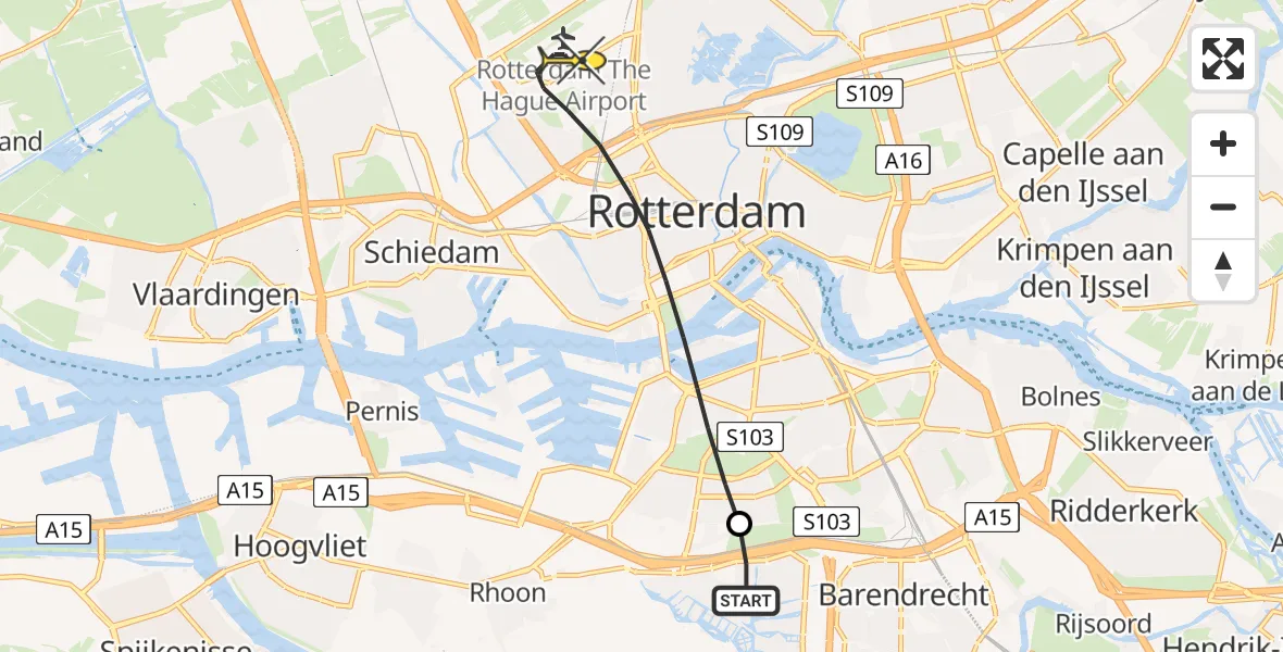 Routekaart van de vlucht: Lifeliner 2 naar Rotterdam