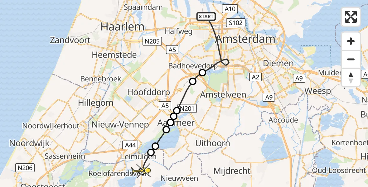 Routekaart van de vlucht: Lifeliner 1 naar Rijnsaterwoude