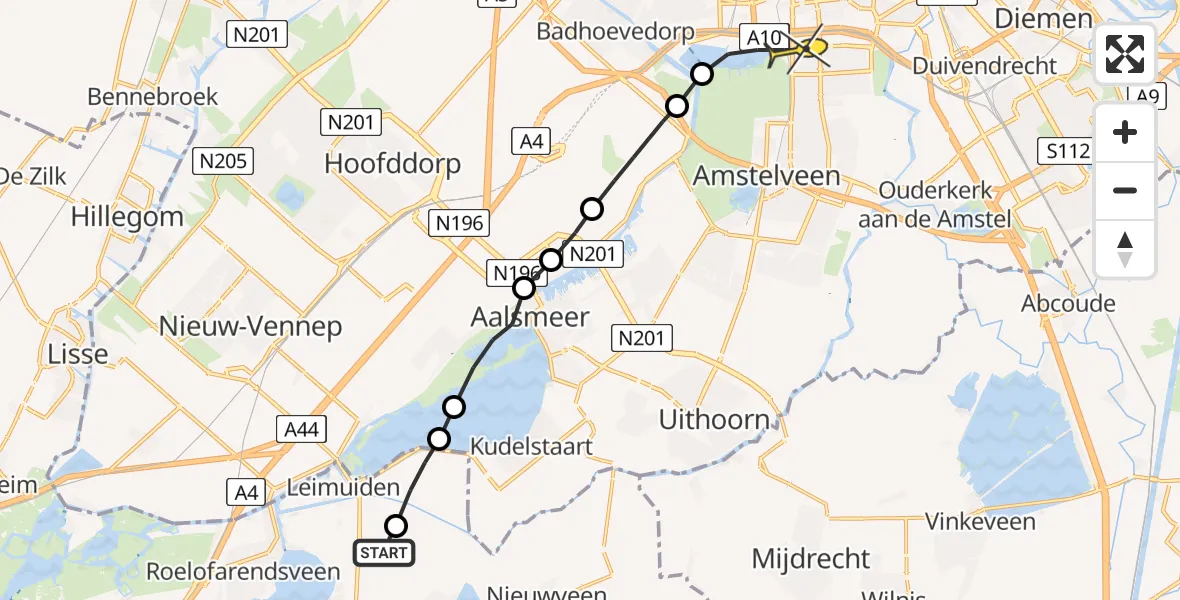 Routekaart van de vlucht: Lifeliner 1 naar Amsterdam