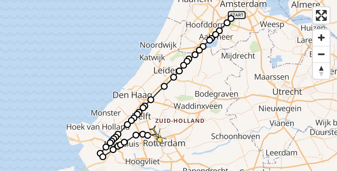 Routekaart van de vlucht: Lifeliner 1 naar Rotterdam