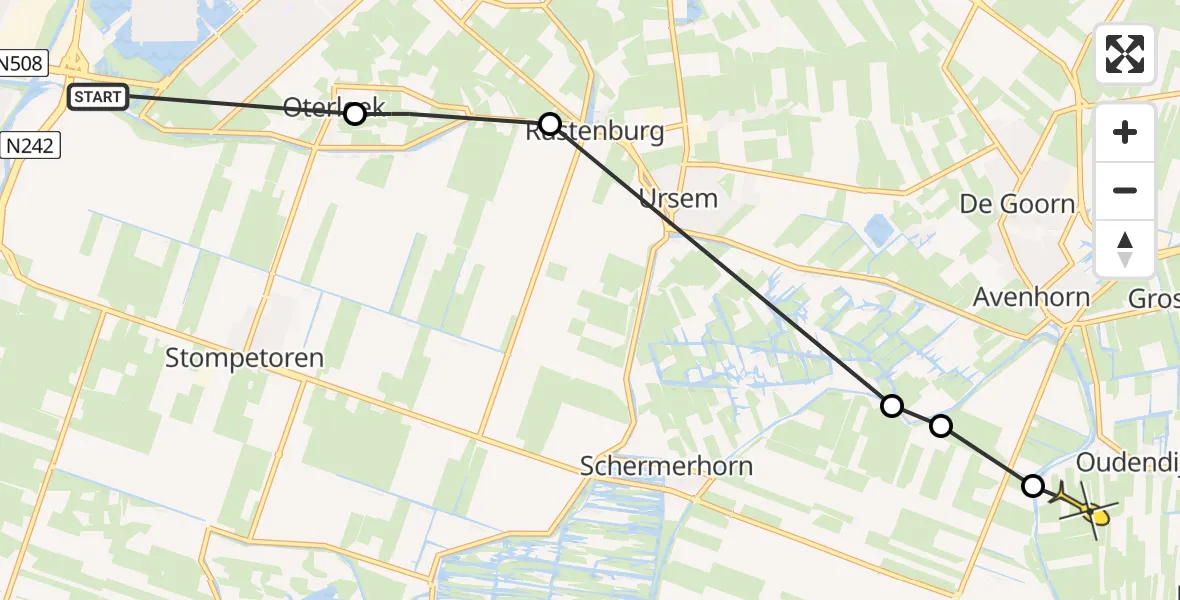 Routekaart van de vlucht: Politieheli naar Oudendijk