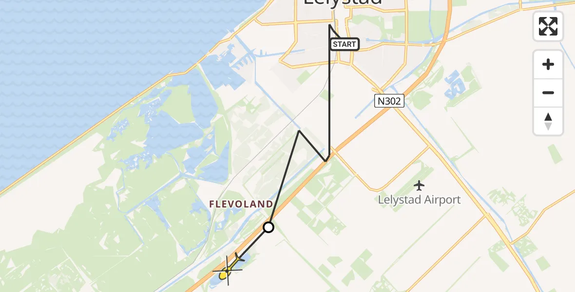 Routekaart van de vlucht: Politieheli naar Zeewolde