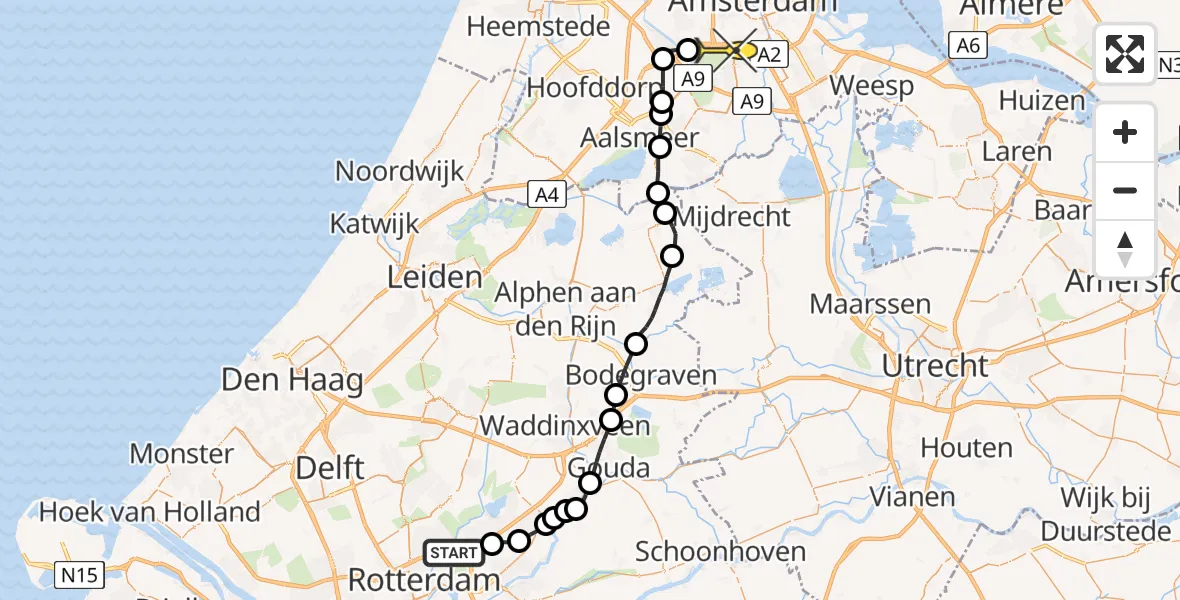 Routekaart van de vlucht: Lifeliner 1 naar Amsterdam