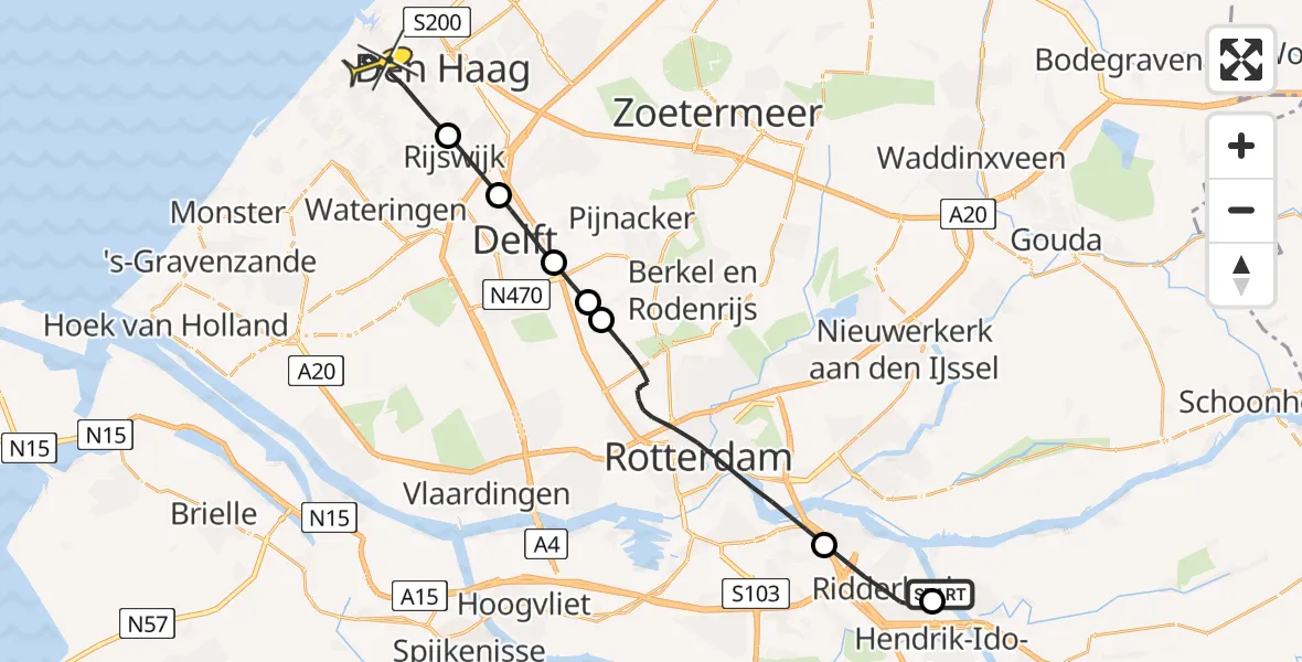 Routekaart van de vlucht: Lifeliner 2 naar Den Haag