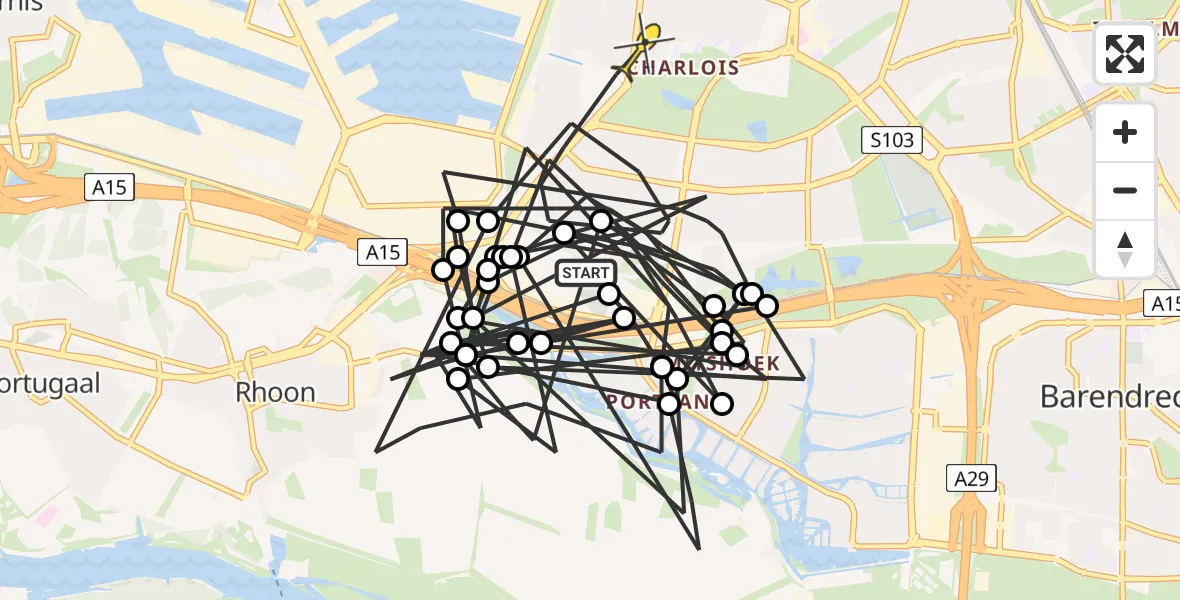 Routekaart van de vlucht: Politieheli naar Rotterdam