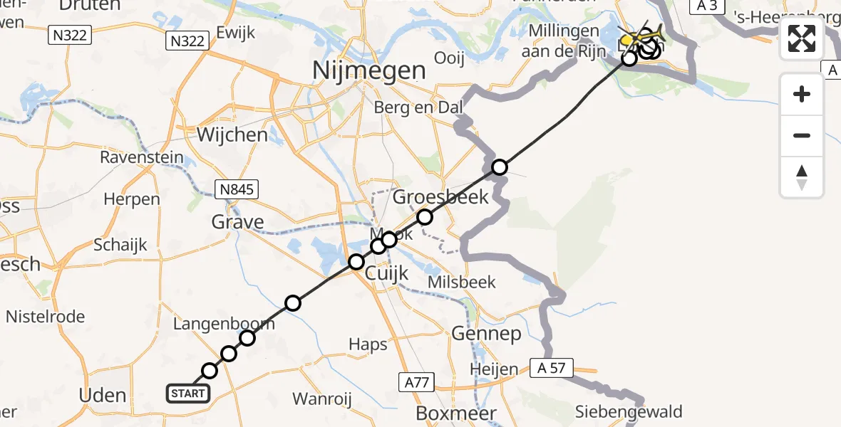 Routekaart van de vlucht: Lifeliner 3 naar Herwen