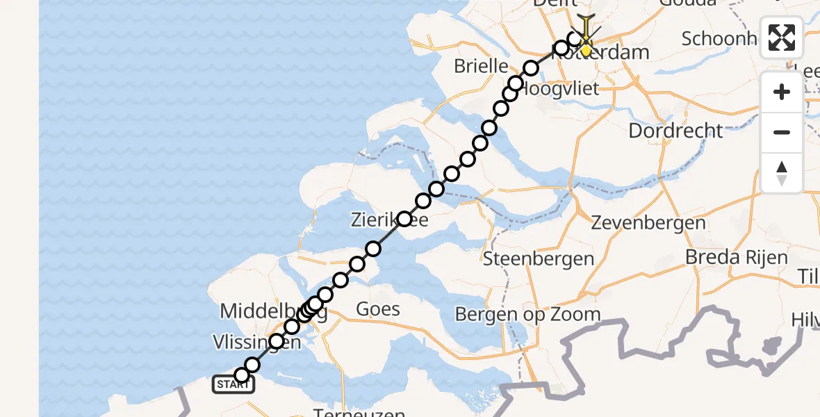 Routekaart van de vlucht: Lifeliner 2 naar Rotterdam