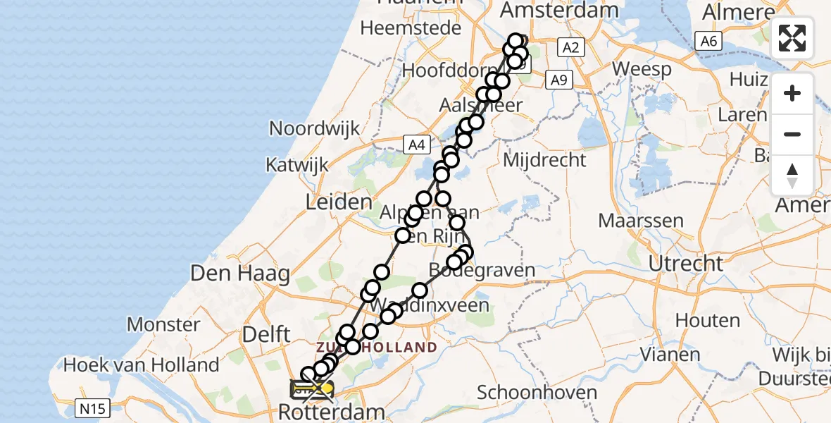 Routekaart van de vlucht: Lifeliner 2 naar Rotterdam