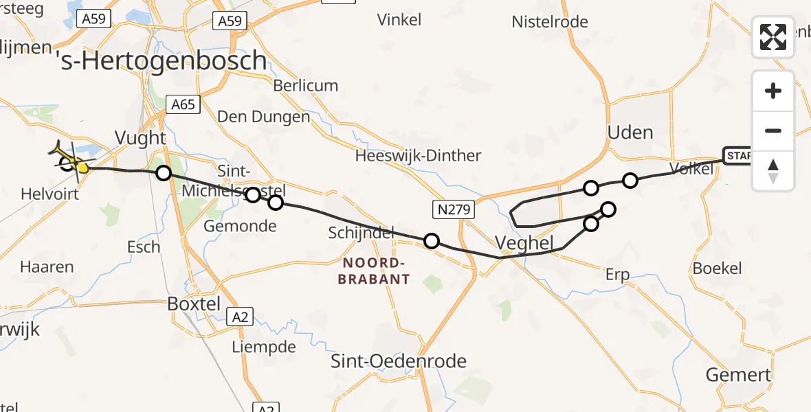 Routekaart van de vlucht: Lifeliner 3 naar Helvoirt