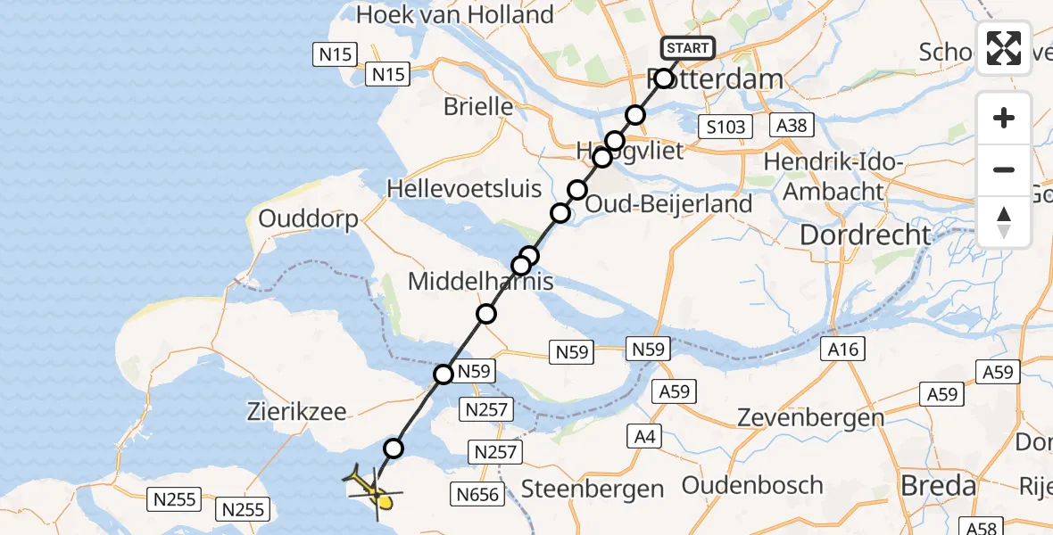 Routekaart van de vlucht: Lifeliner 2 naar Stavenisse