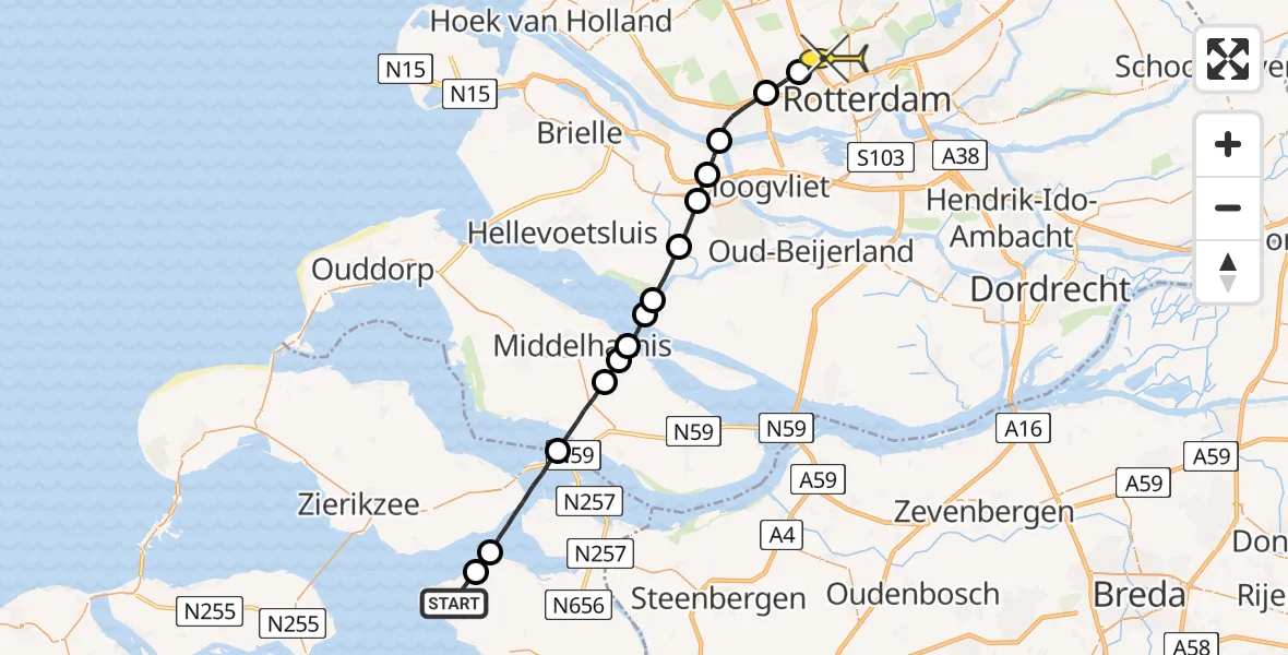 Routekaart van de vlucht: Lifeliner 2 naar Rotterdam