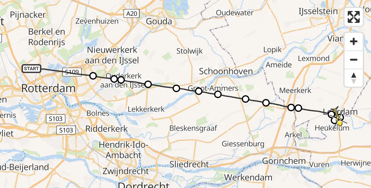 Routekaart van de vlucht: Lifeliner 2 naar Leerdam