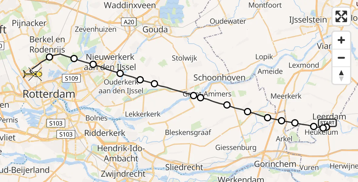 Routekaart van de vlucht: Lifeliner 2 naar Rotterdam