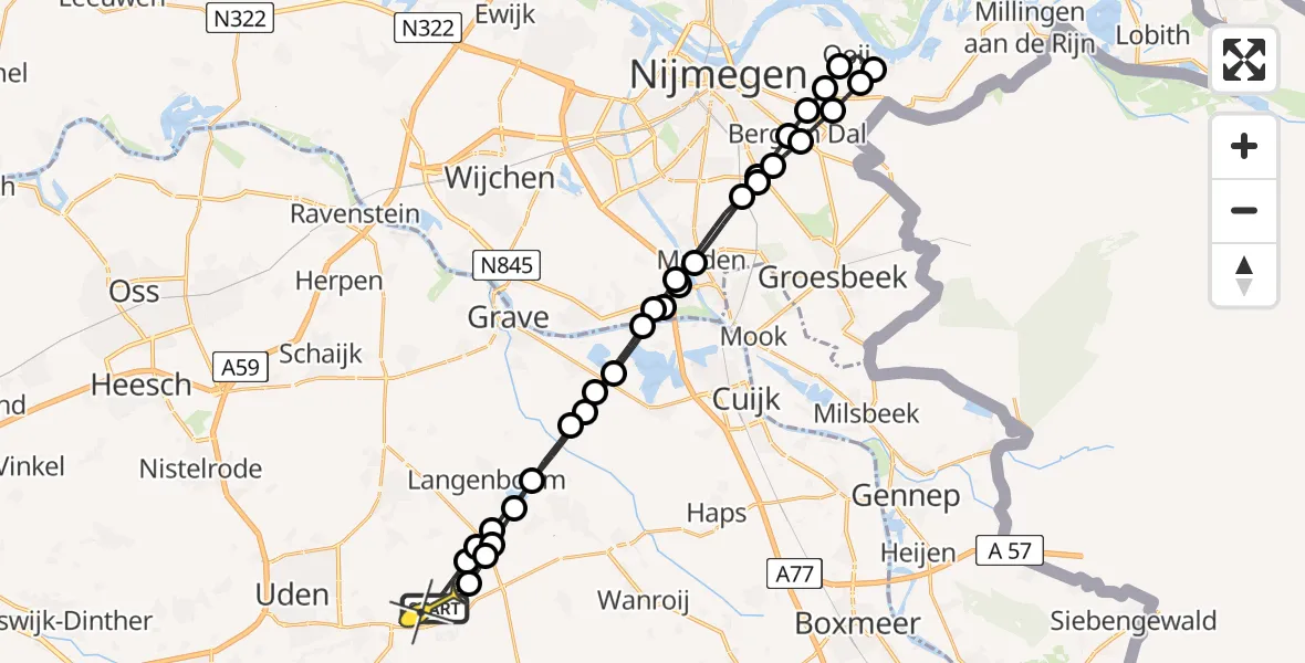 Routekaart van de vlucht: Lifeliner 3 naar Volkel