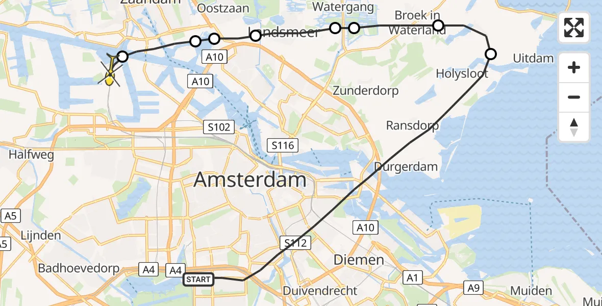 Routekaart van de vlucht: Lifeliner 1 naar Amsterdam