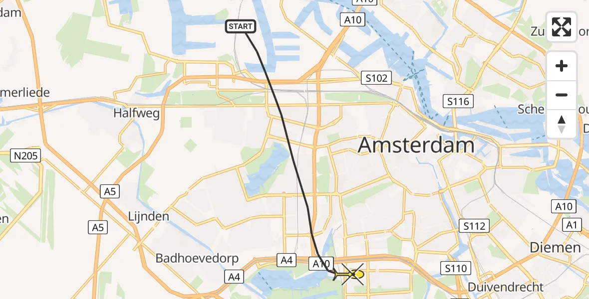 Routekaart van de vlucht: Lifeliner 1 naar Amsterdam