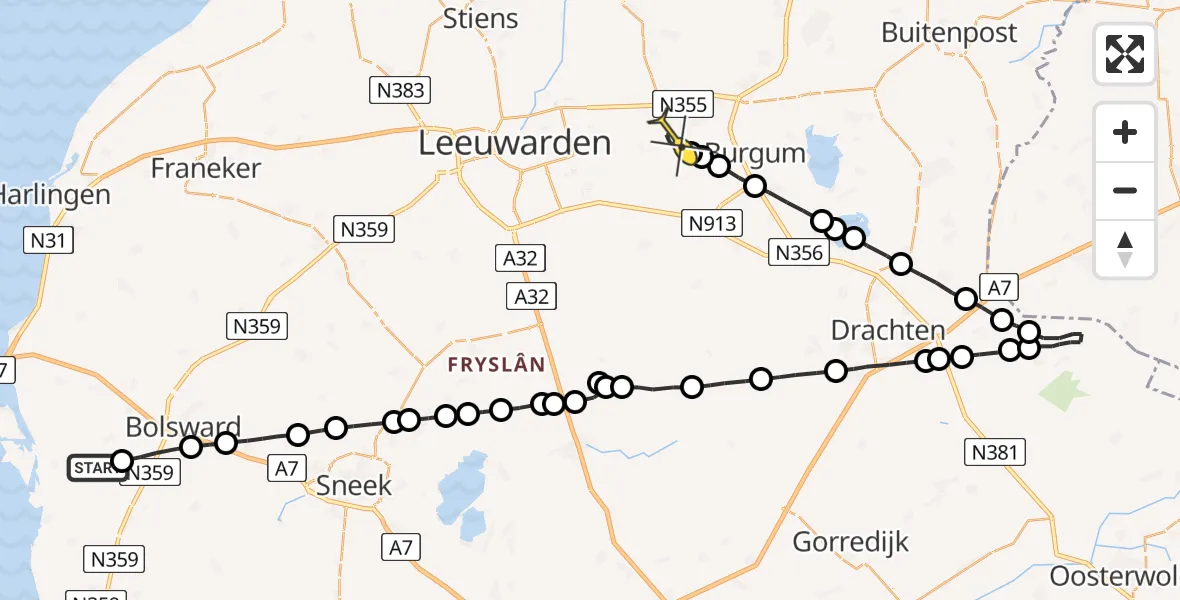 Routekaart van de vlucht: Lifeliner 4 naar Tytsjerk