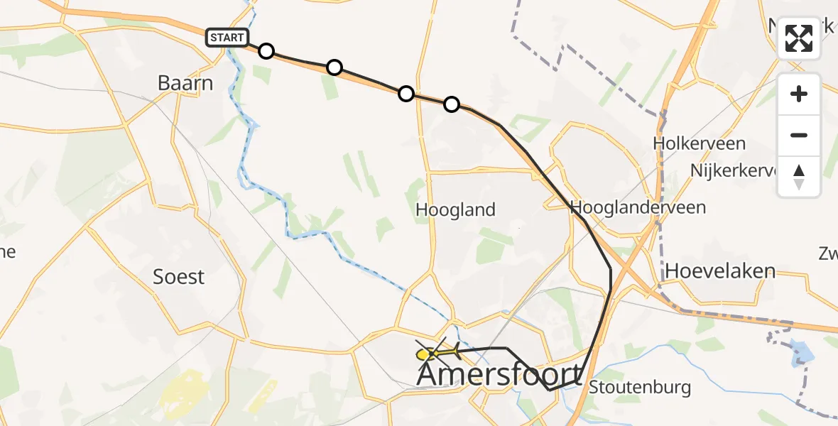 Routekaart van de vlucht: Politieheli naar Amersfoort